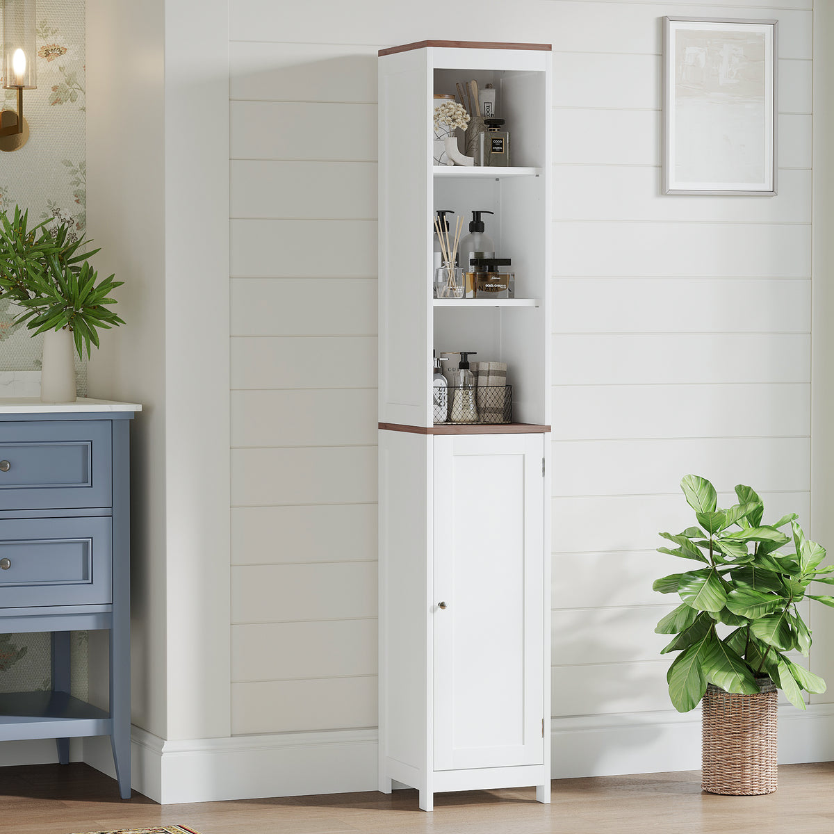 Tall Bathroom Storage Cabinet with Reversible Door