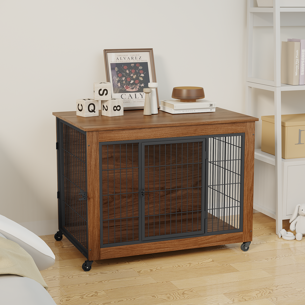 38.6-Inch Dog Crate Furniture with Wheels