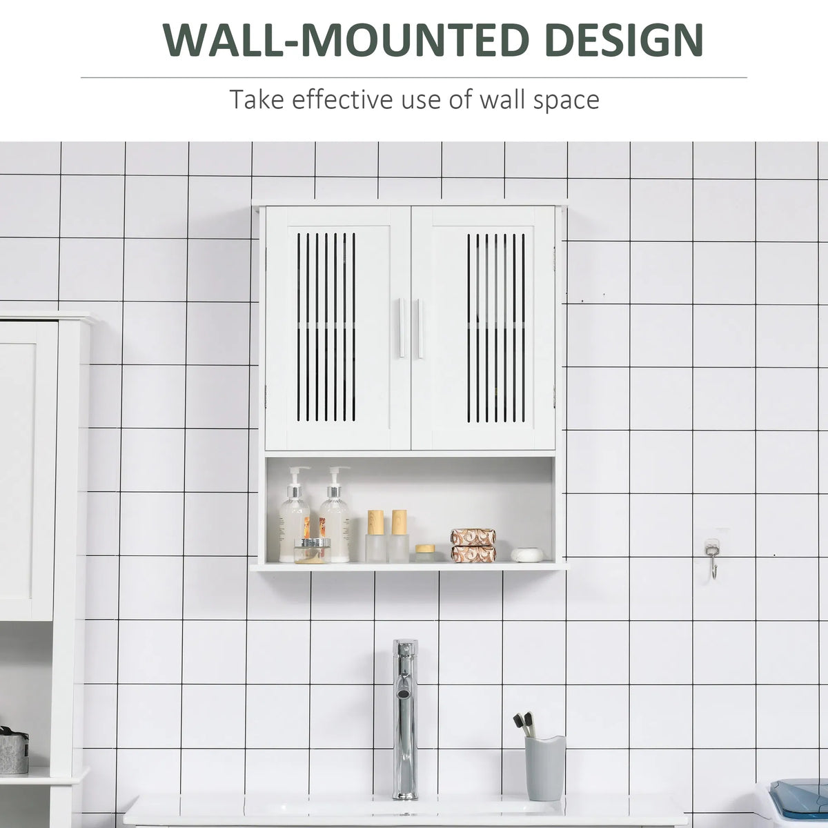 Modern Wall Mount Bathroom Cabinet Storage Organizer with 2 Door Cabinet and - Image 2