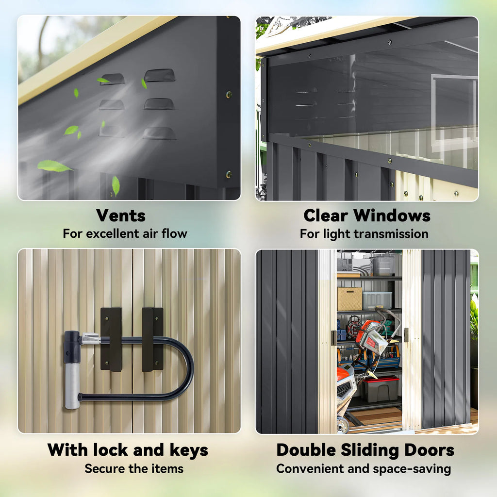 6.5x4FT Galvanised Metal Shed with Foundation Kit Lockable Garden Tool Storage
