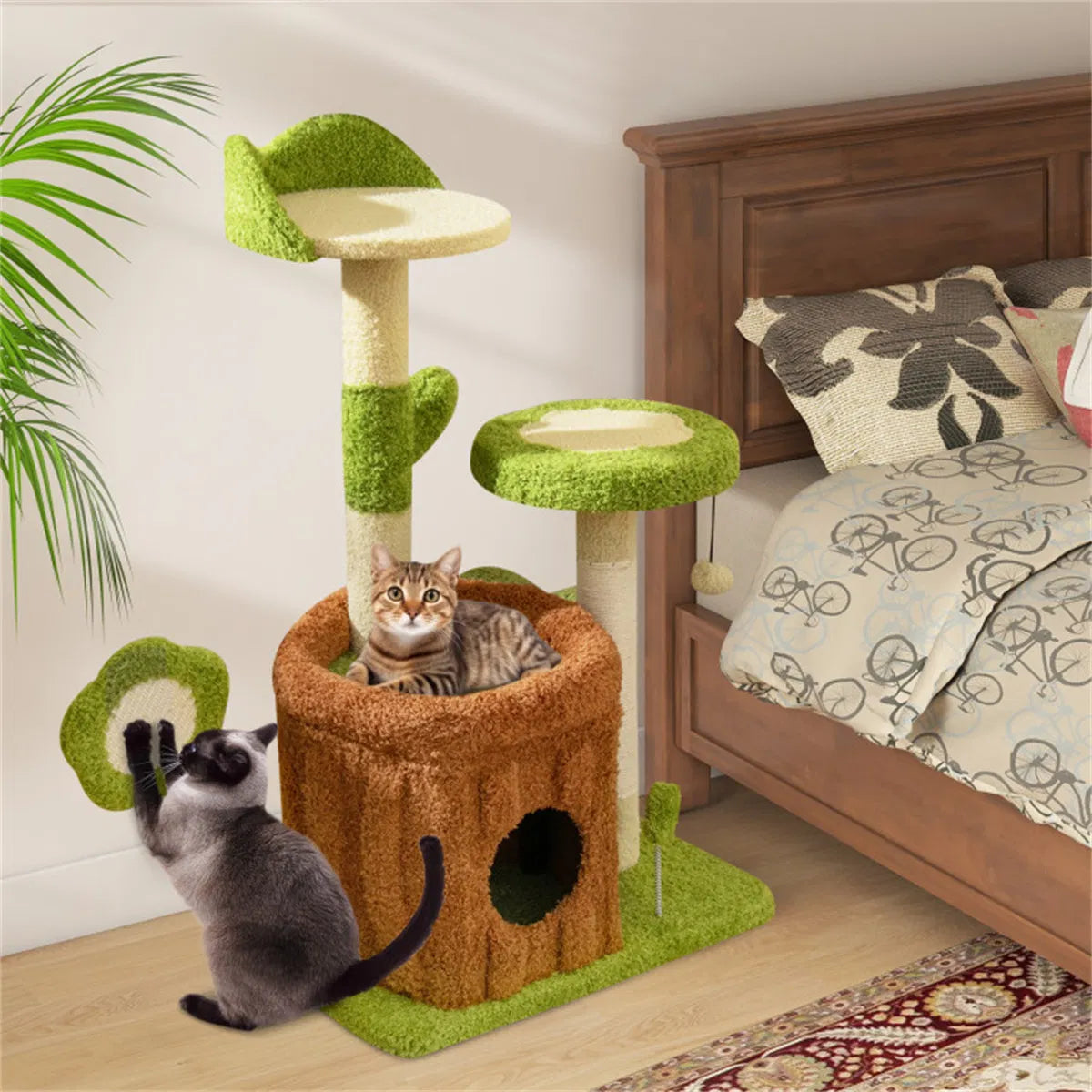 36" Jungle Theme Cat Tree Washable Peach Skin Sisal Scratching Post & - Image 3
