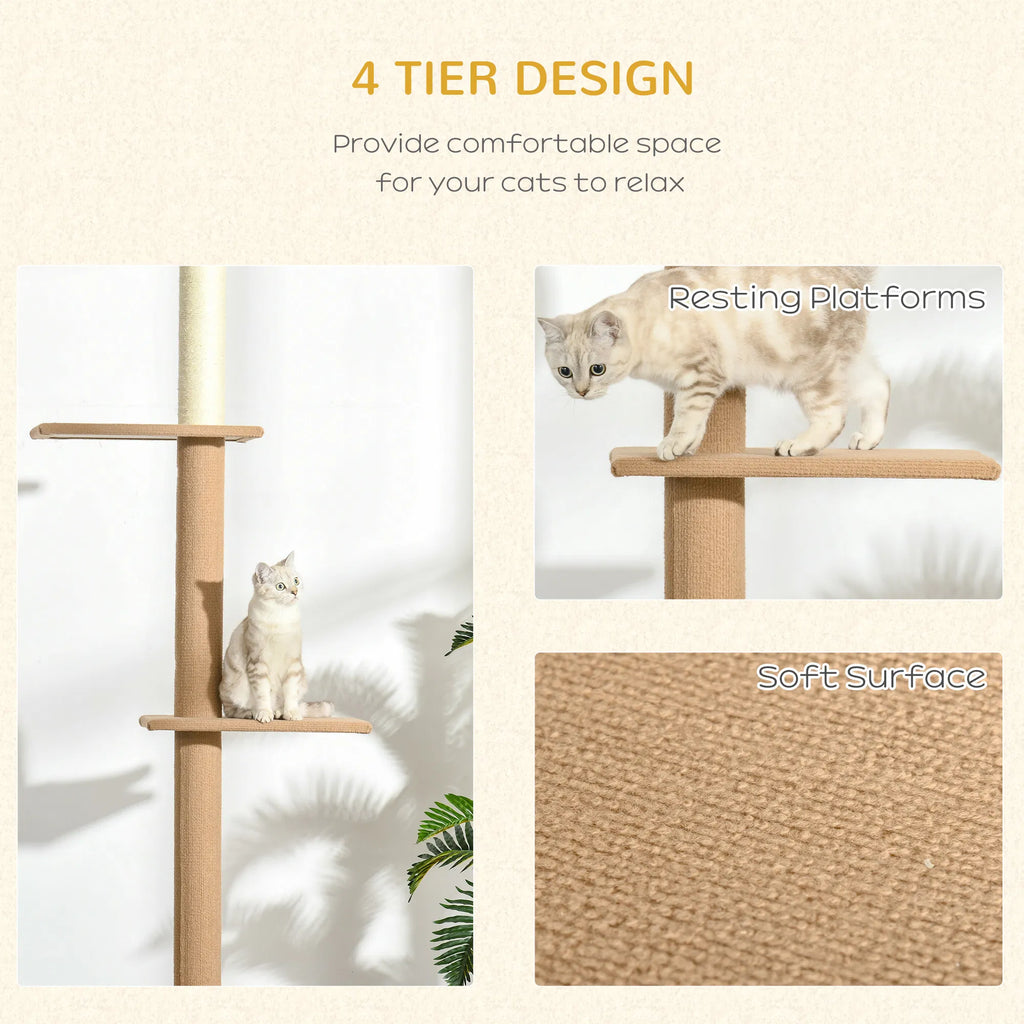 100" Floor To Ceiling Cat Tree w/ 3 Perches Activity Center for Kittens Cat - Image 5