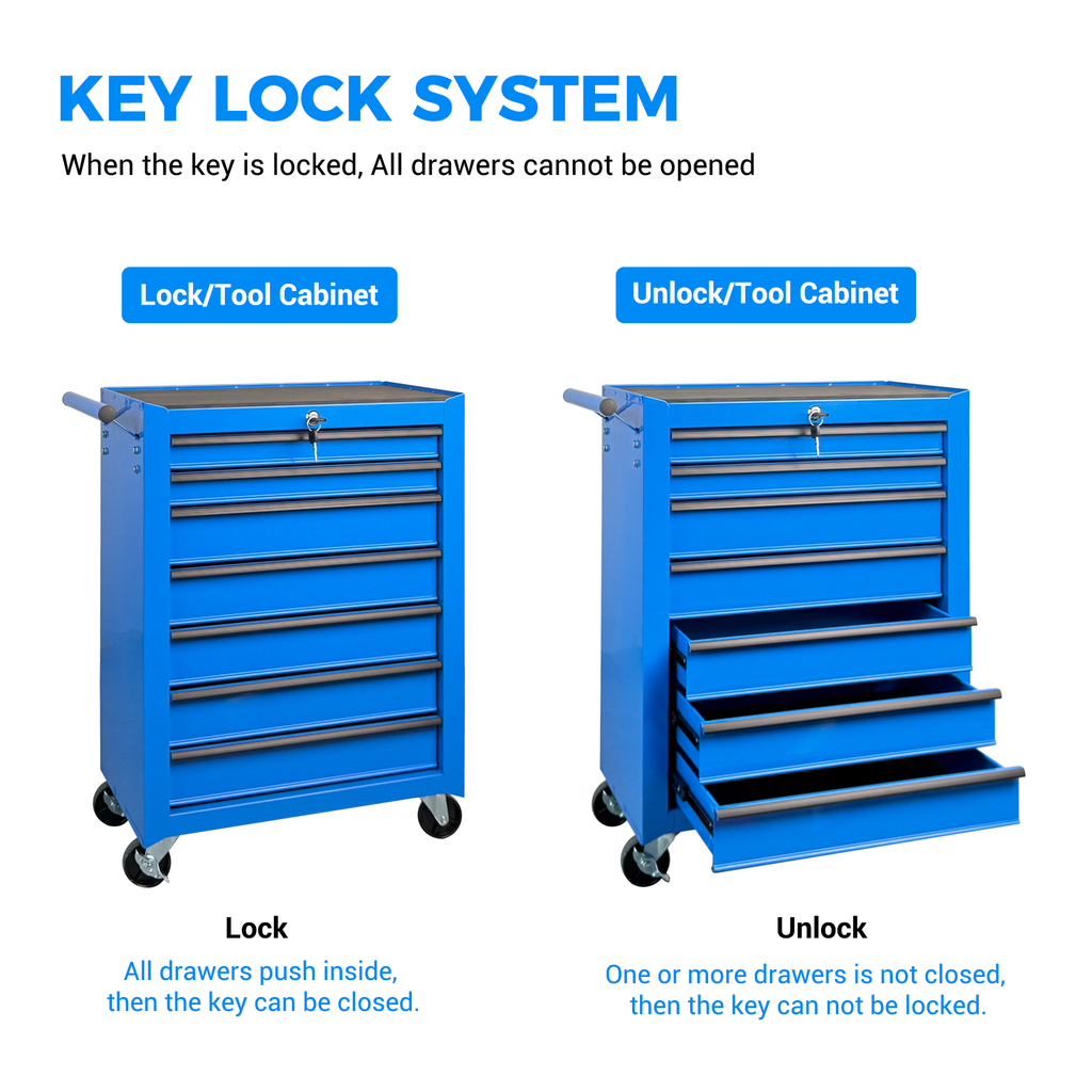 7 Drawer Rolling Tool Storage Cabinet With Detachable Top Tool Box Universal - Image 3