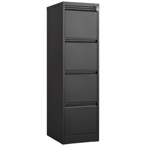 4-Drawer Black Vertical Filing Cabinet with Lock
