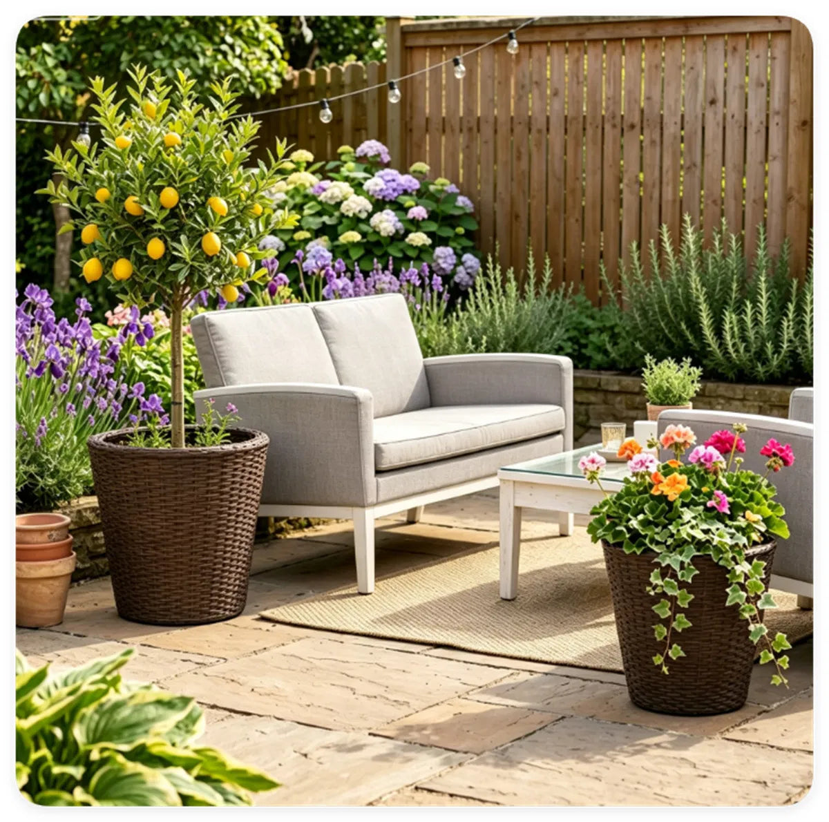 2 Piece PP Rattan Planter Set 15 & 12 Tapered Square Flower Pots with Built in - Image 5