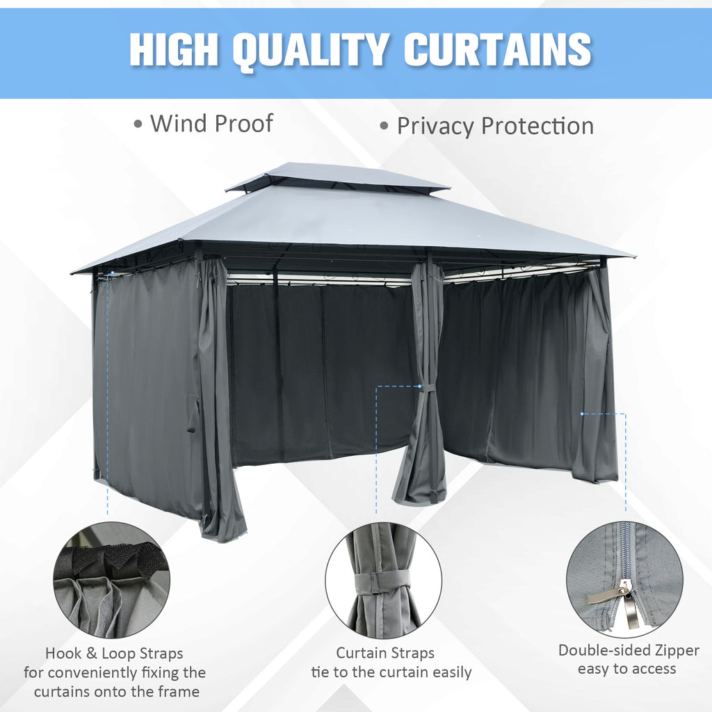 10x13 Outdoor Soft-Top Gazebo with Curtains and Two-Tier Roof
