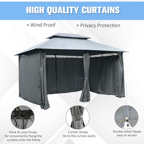 10x13 Outdoor Soft-Top Gazebo with Curtains and Two-Tier Roof