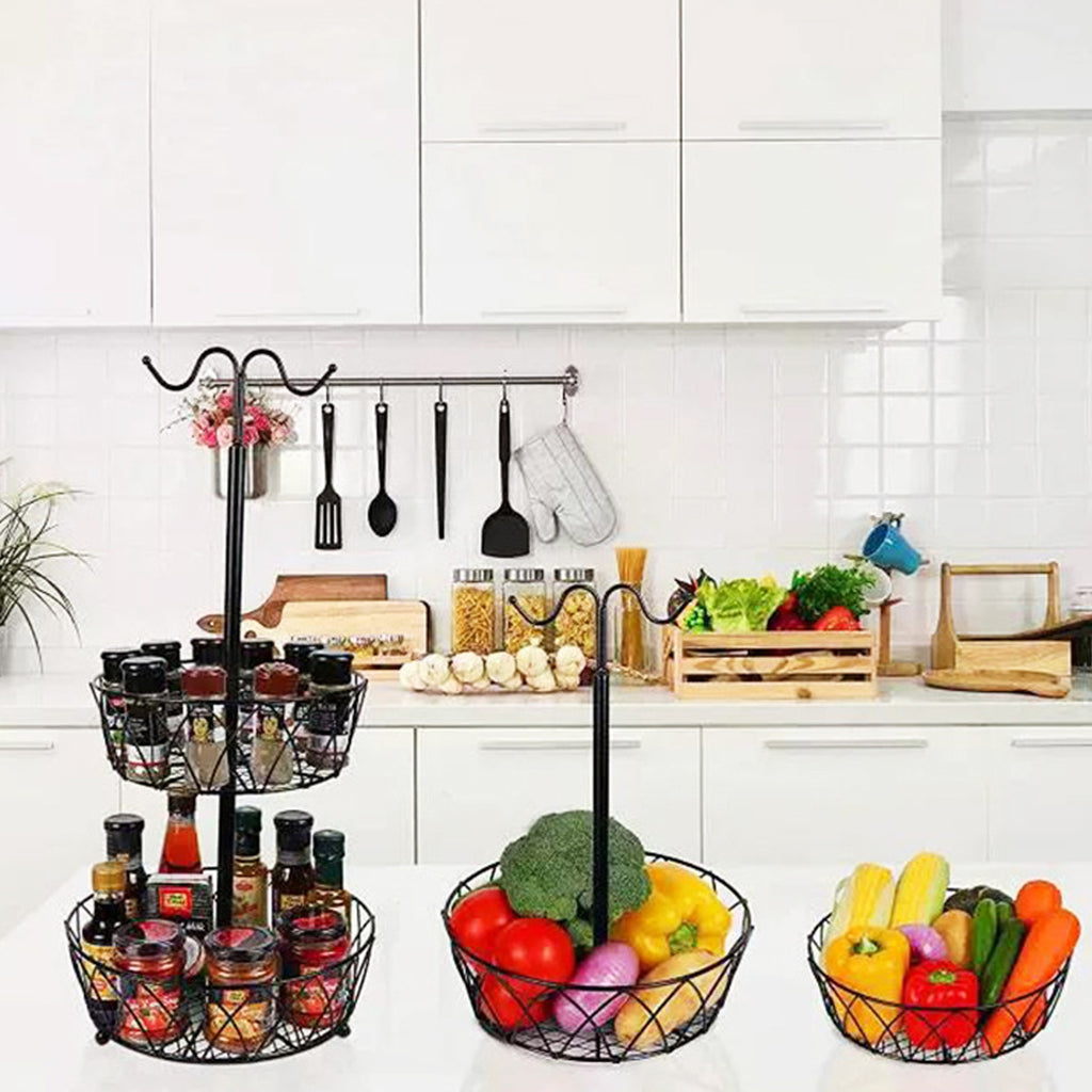 Fruit Basket With Banana Hanger Iron 2 Tier Detachable Countertop Storage - Image 4