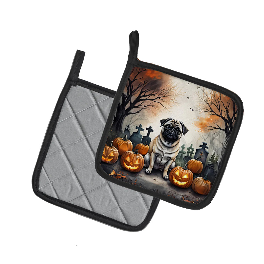Fawn Pug Spooky Halloween Pair of Pot Holders Kitchen Heat Resistant Pot - Image 5