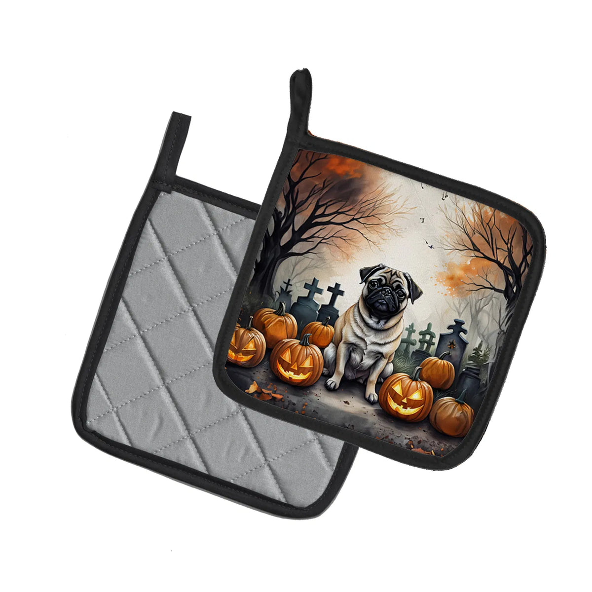 Fawn Pug Spooky Halloween Pair of Pot Holders Kitchen Heat Resistant Pot - Image 5