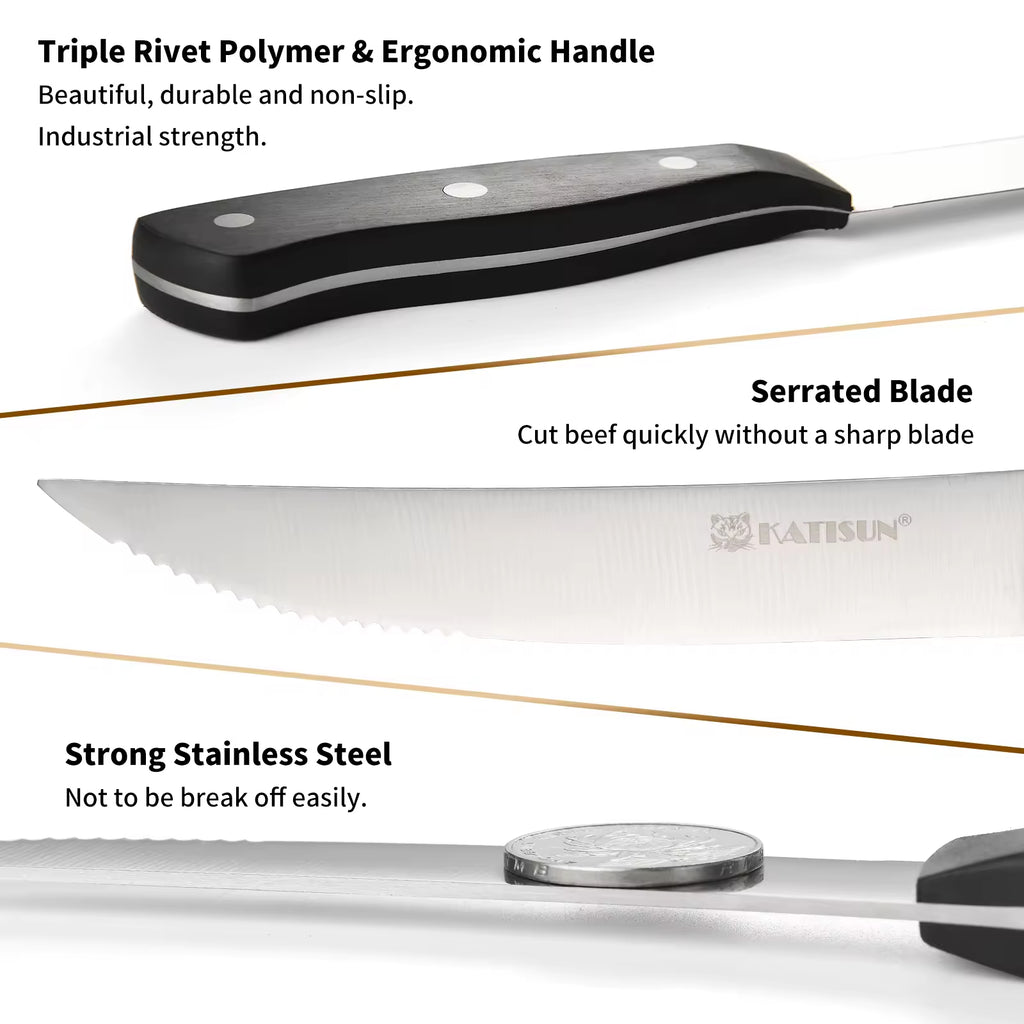 8 Piece 4.5 Inch Steak Knife Set Carbon Steel Double Bevel With Eco Friendly
