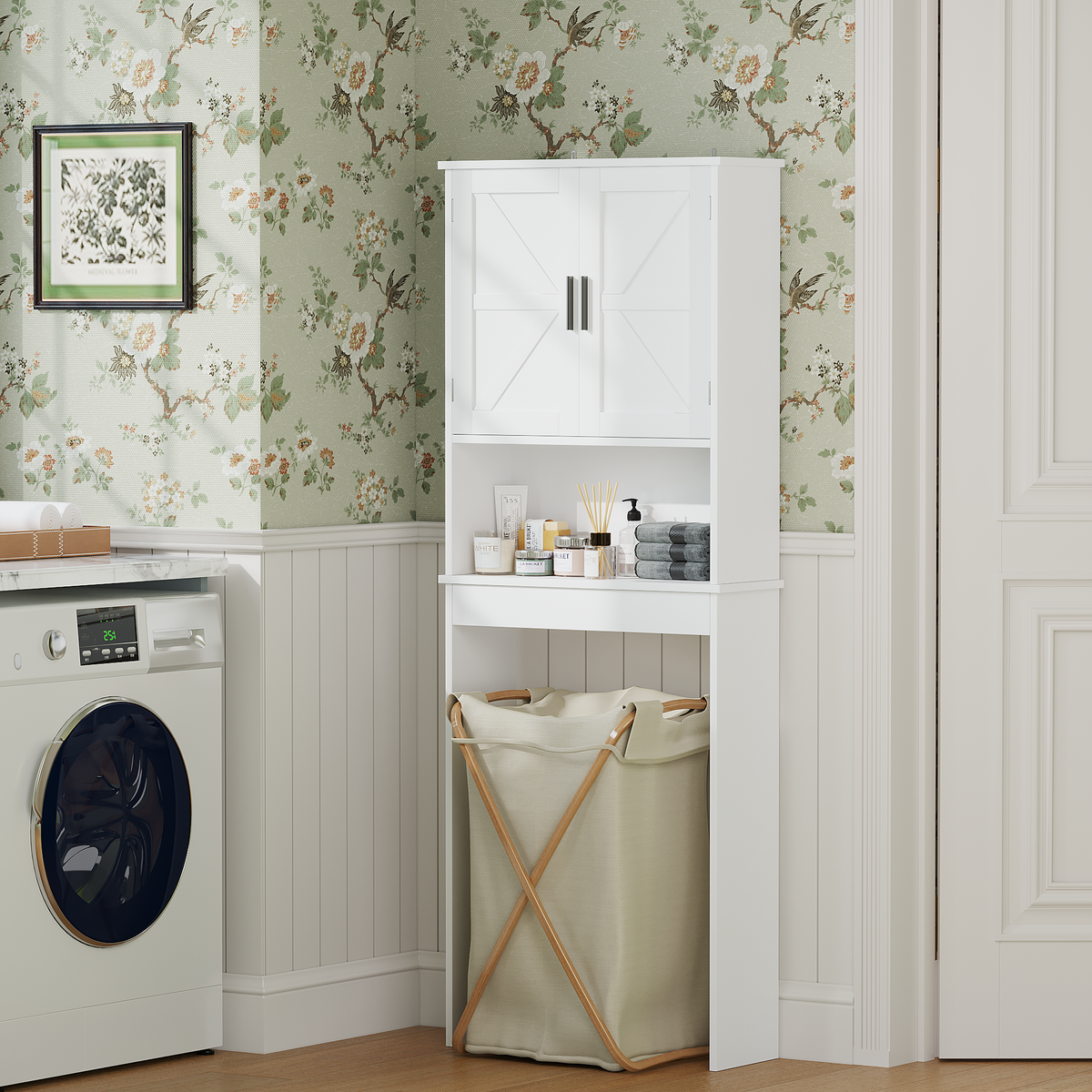 Over The Toilet Storage Cabinet With Adjustable Shelf Bathroom Space Saver - Angle and Detail View
