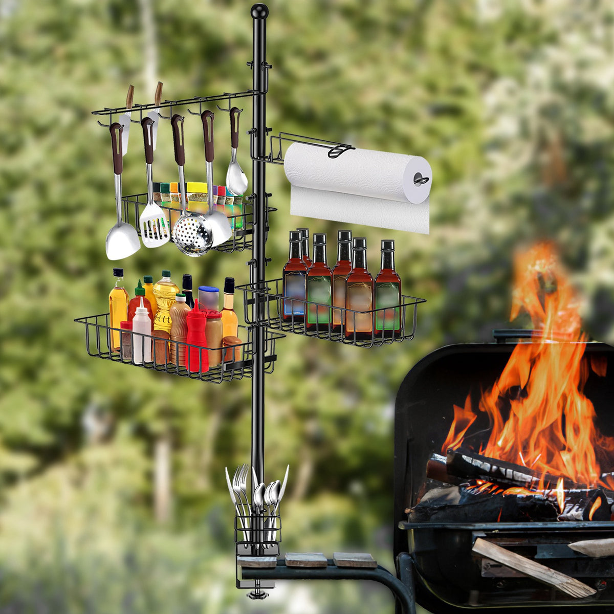 Standing BBQ Storage Caddy Large Capacity Griddle Organizer With Multi Size - Image 4