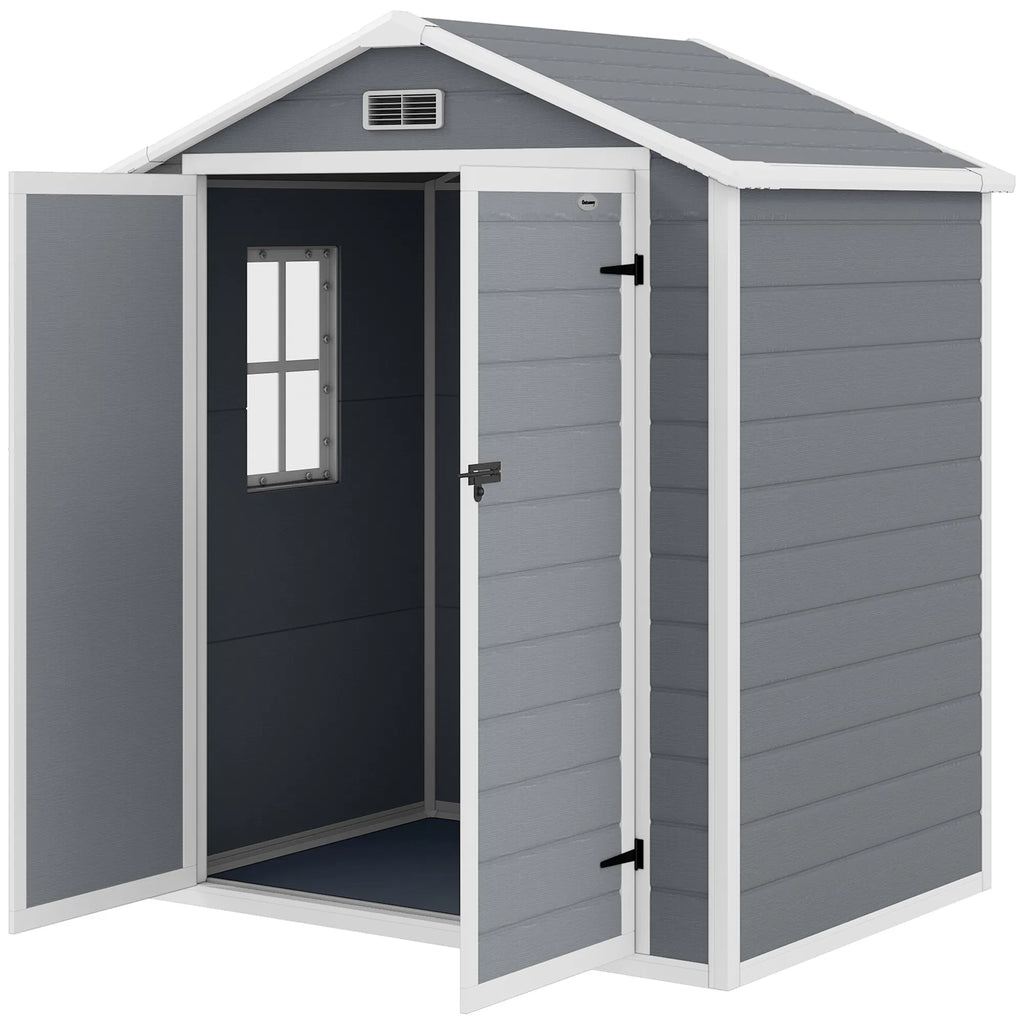 6x4.5FT Plastic Shed Lockable Garden Tool Storage House with Double Doors and - Image 4