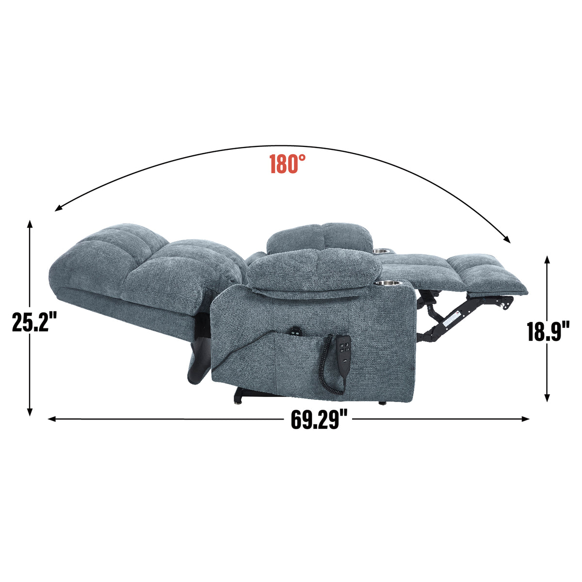 Grey Dual Motor Infinite Position Up to 350 LBS Chenille Power Lift Recliner - Image 5