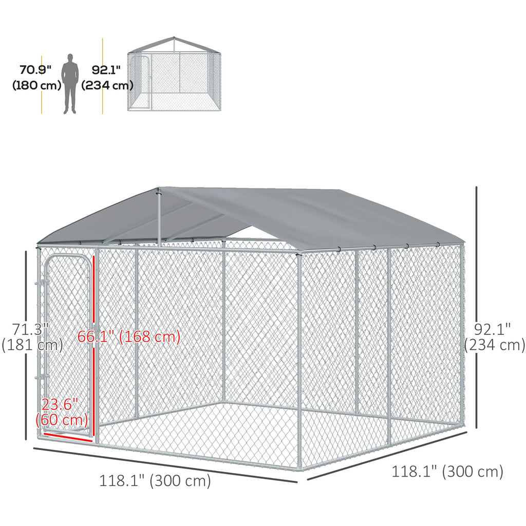 Dog Kennel Outdoor Run Fence with Roof Steel Lock Mesh Sidewalls for Backyard - Image 5