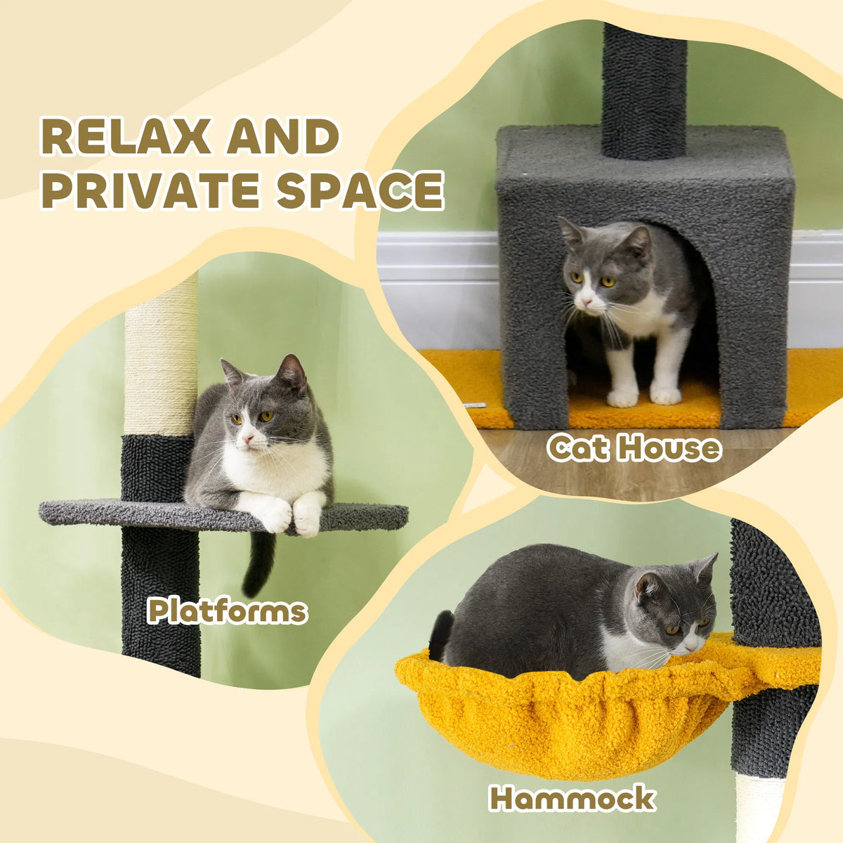 Floor to Ceiling Cat TreeTower with 90.5" 108" Adjustable Height Scratching - Image 5