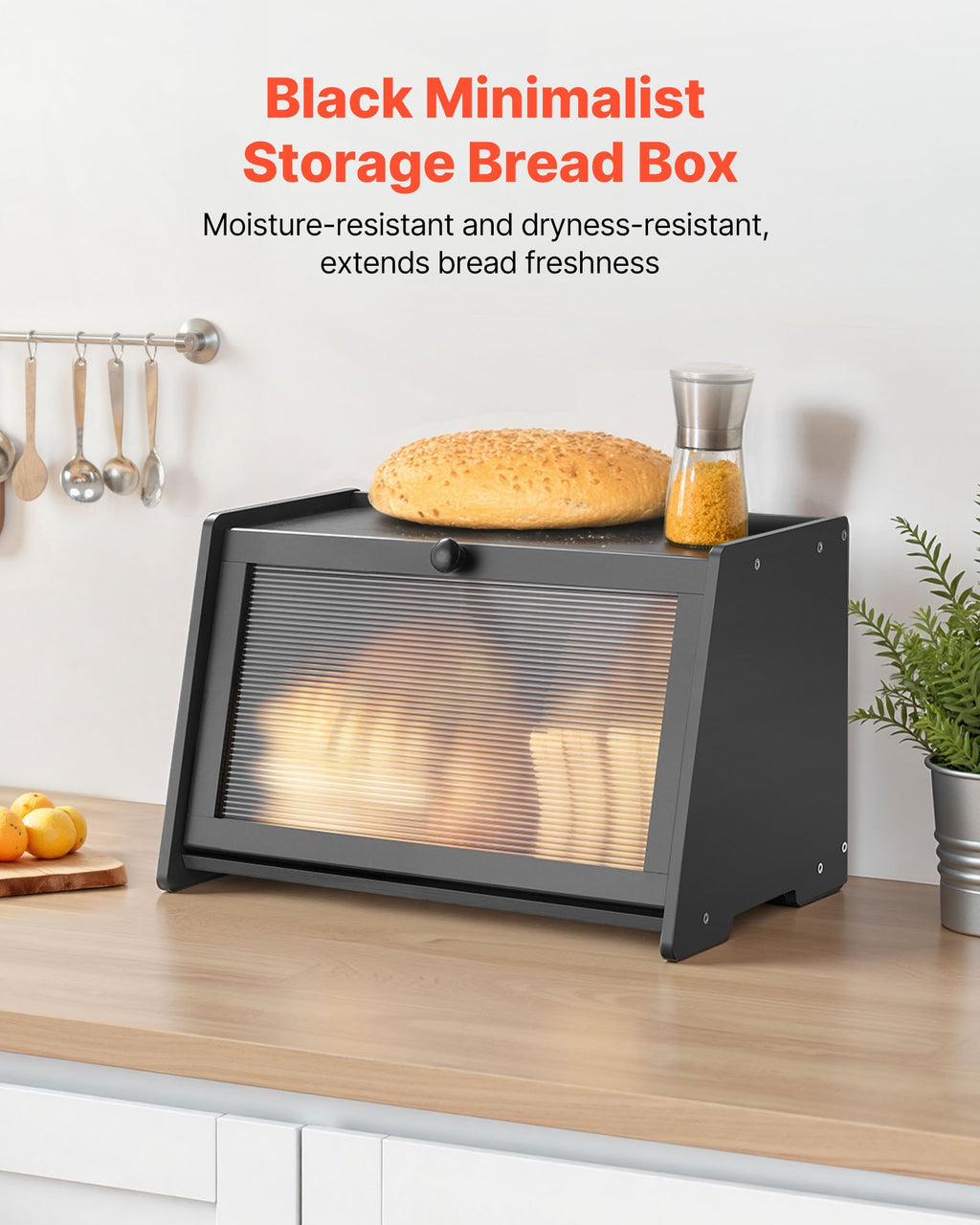 Bread Box For Kitchen Counter Large Capacity Bamboo Storage Container Black - Image 5