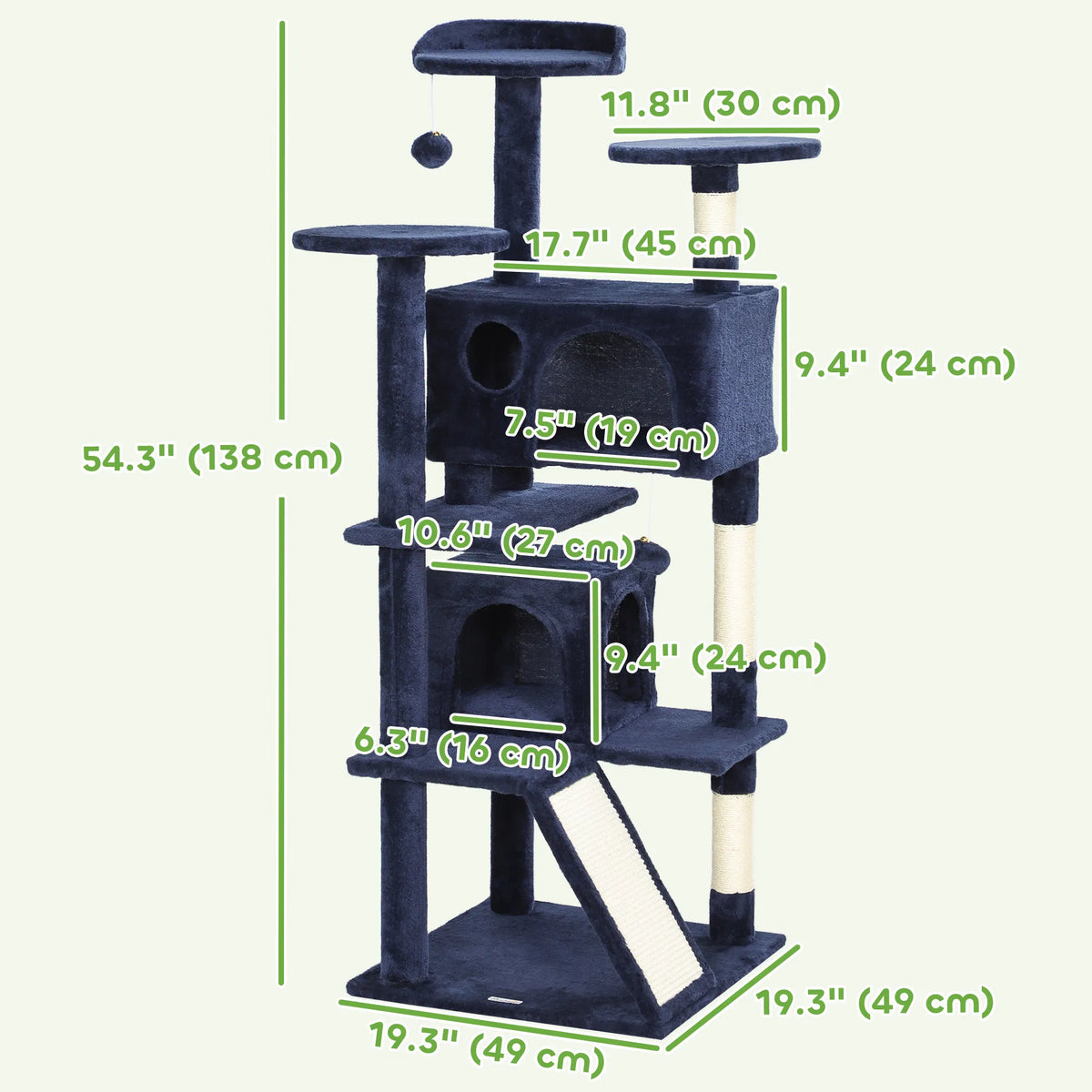 54" Cat Tree Multi Level Cat Tower with Scratching Posts Cat Condos Bed - Image 3