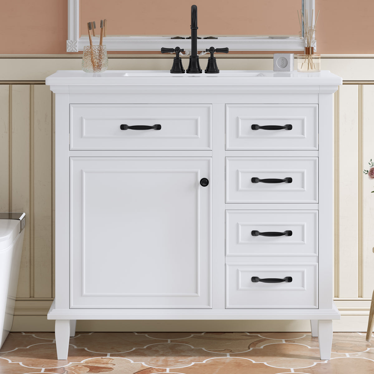 36-Inch White Bathroom Vanity with Sink