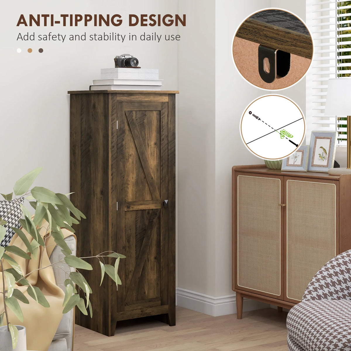 48" Farmhouse Kitchen Pantry Storage Cabinet with Barn Door Kitchen Pantry - Image 4