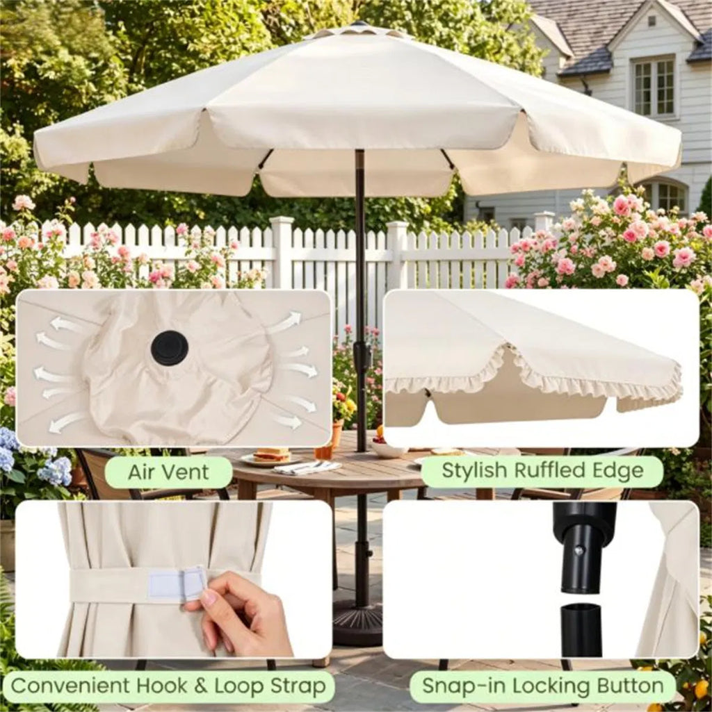 Beige 10ft Scalloped Patio Umbrella with PushButton Tilt Vented Outdoor Market - Image 5