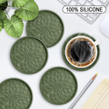 6 Piece Olive Green Silicone Coaster Set With Holder Thick Non Slip Cup Mats