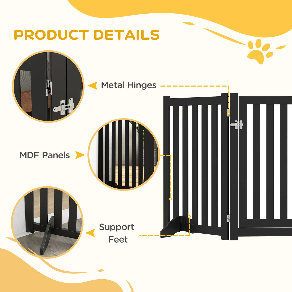 3 Panel Foldable Dog Gate with Feet for Medium Dogs and Below Black - Image 5