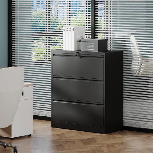 3 Drawer Lateral File Cabinet 35.4 Inch Wide Metal Filing Cabinet Locking - Image 3