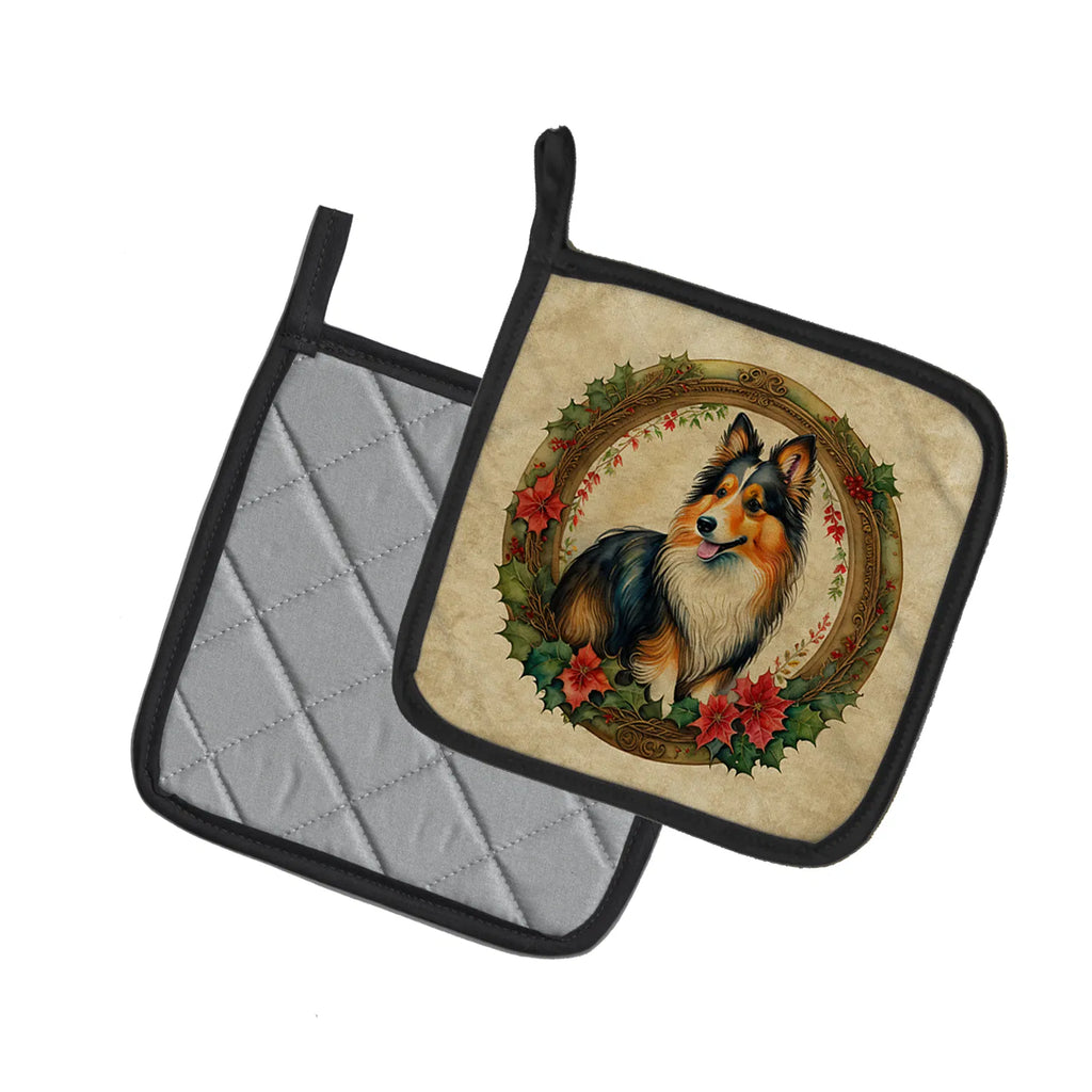Sheltie Christmas Flowers Pair of Pot Holders Kitchen Heat Resistant Pot - Image 2