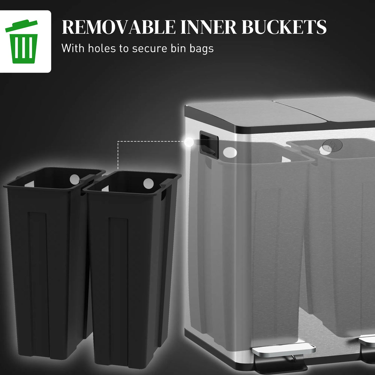 Dual Garbage Bin Soft Close Trash Can with Foot Pedal 2 x 20 Liter Garbage