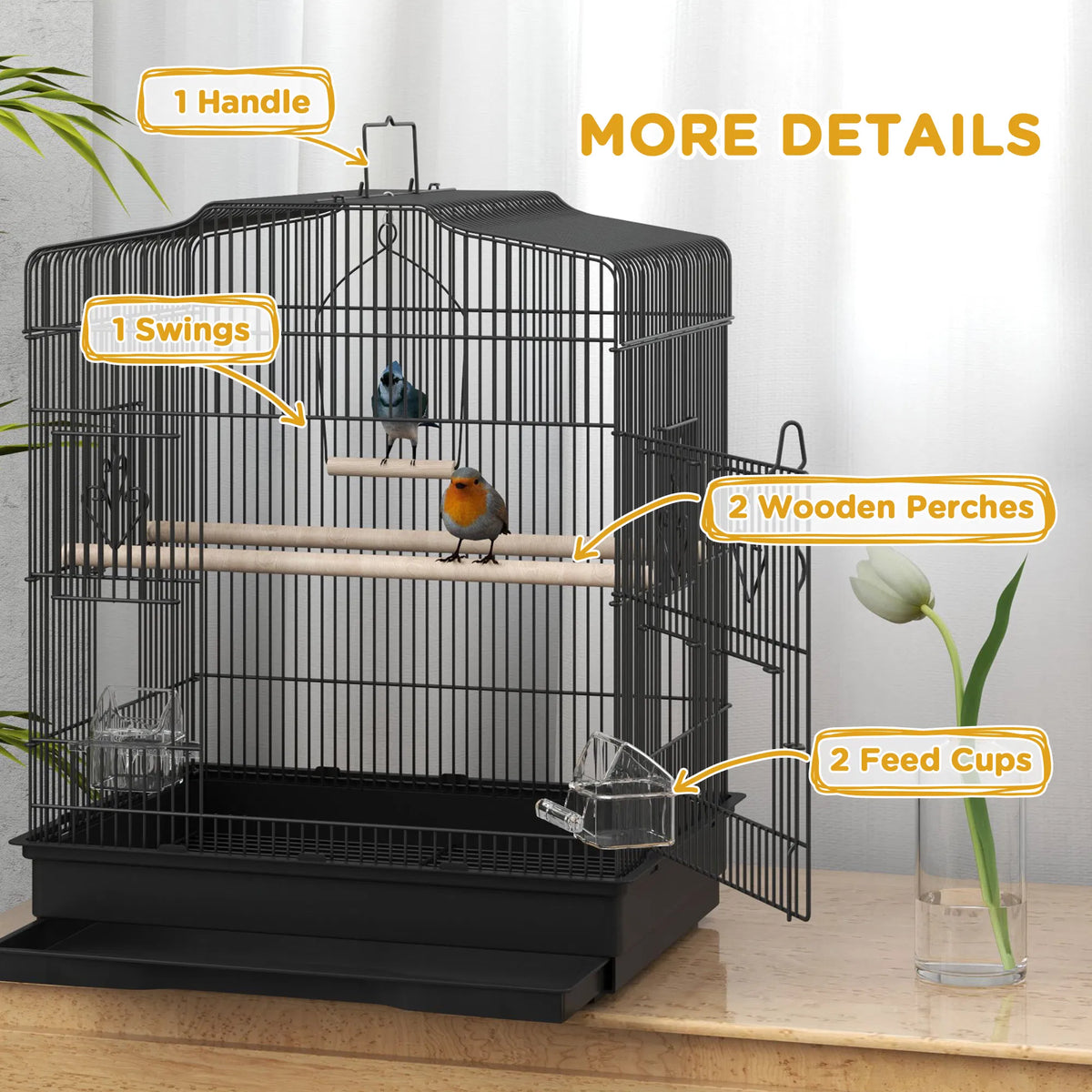 23" Bird Cage Finches Canaries Parrot Cage with Doors Perches 2 Feeder Pet - Image 4