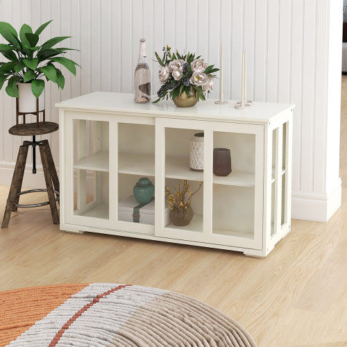 White Kitchen Storage Cabinet with Glass Door