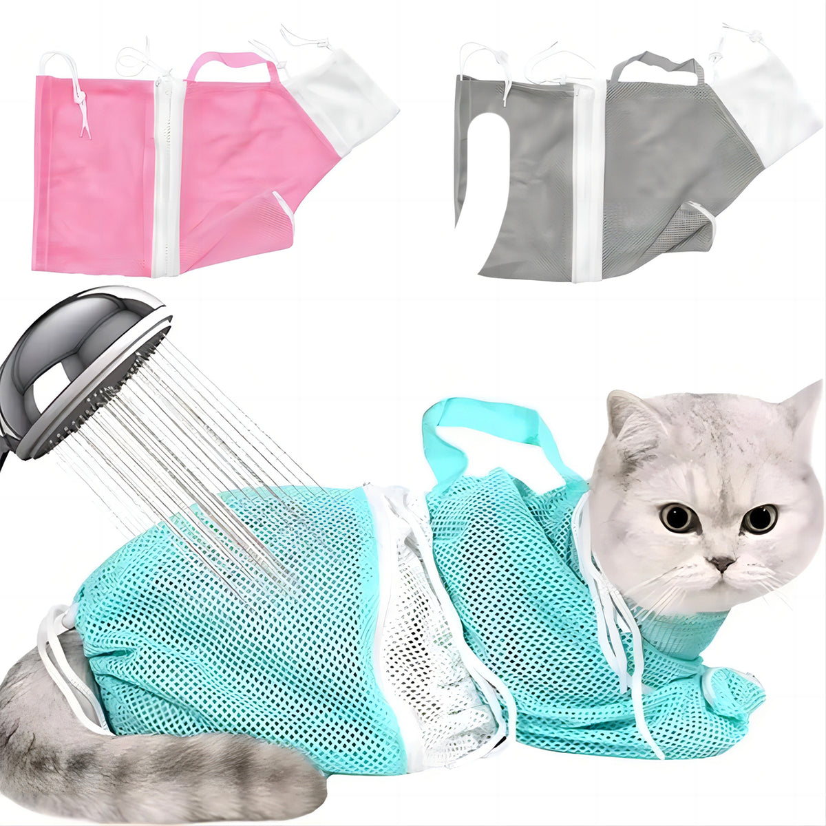 Cat Grooming Shower Bag Mesh Adjustable Multipurpose Pet Restraint Bag Prevent - Image 3