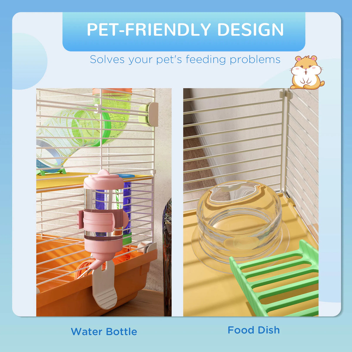 5 Tiers Hamster Cage Portable with Exercise Wheels Play Tube Water Bottle - Image 5