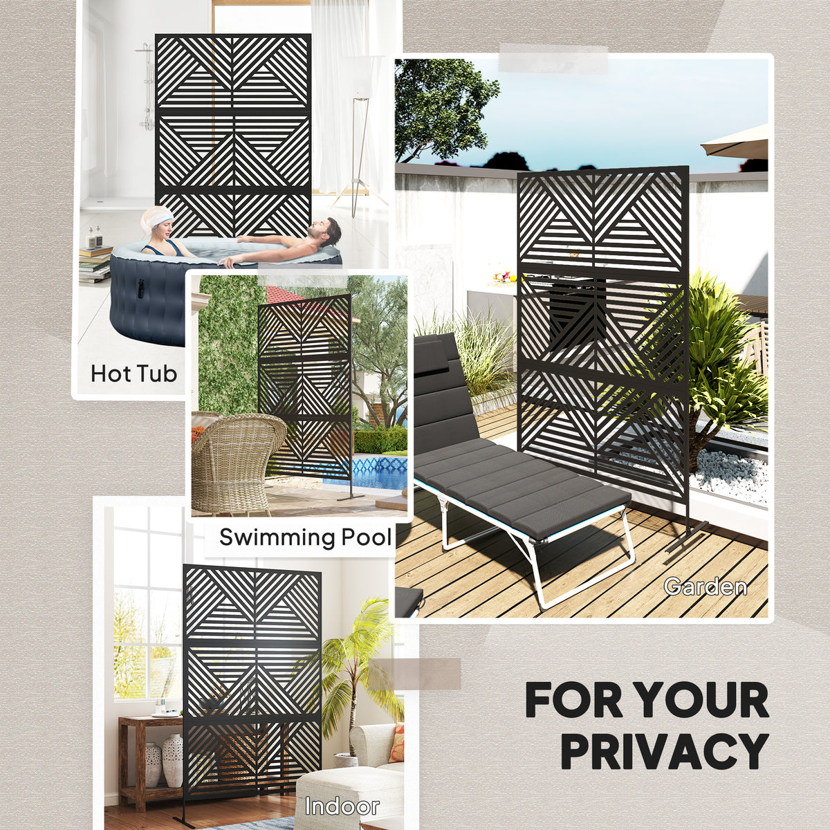 Decorative Privacy Fence Screen Metal Outdoor Climbing Plant Trellis - In-Use and Feature Display