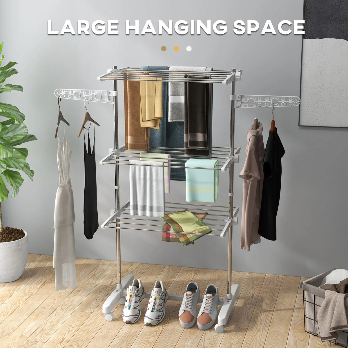3 Tier Foldable Clothes Drying Rack Stainless Steel Laundry Rack with 2 Side - Image 4