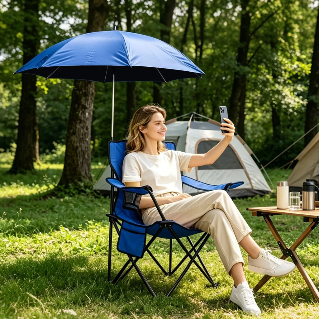 Camping Chair with Umbrella Lightweight Foldable Outdoor Chair with Cup Holder - Image 2