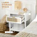 Boho Nightstand Bedside Table with Rattan Drawer and Open Shelf Side End