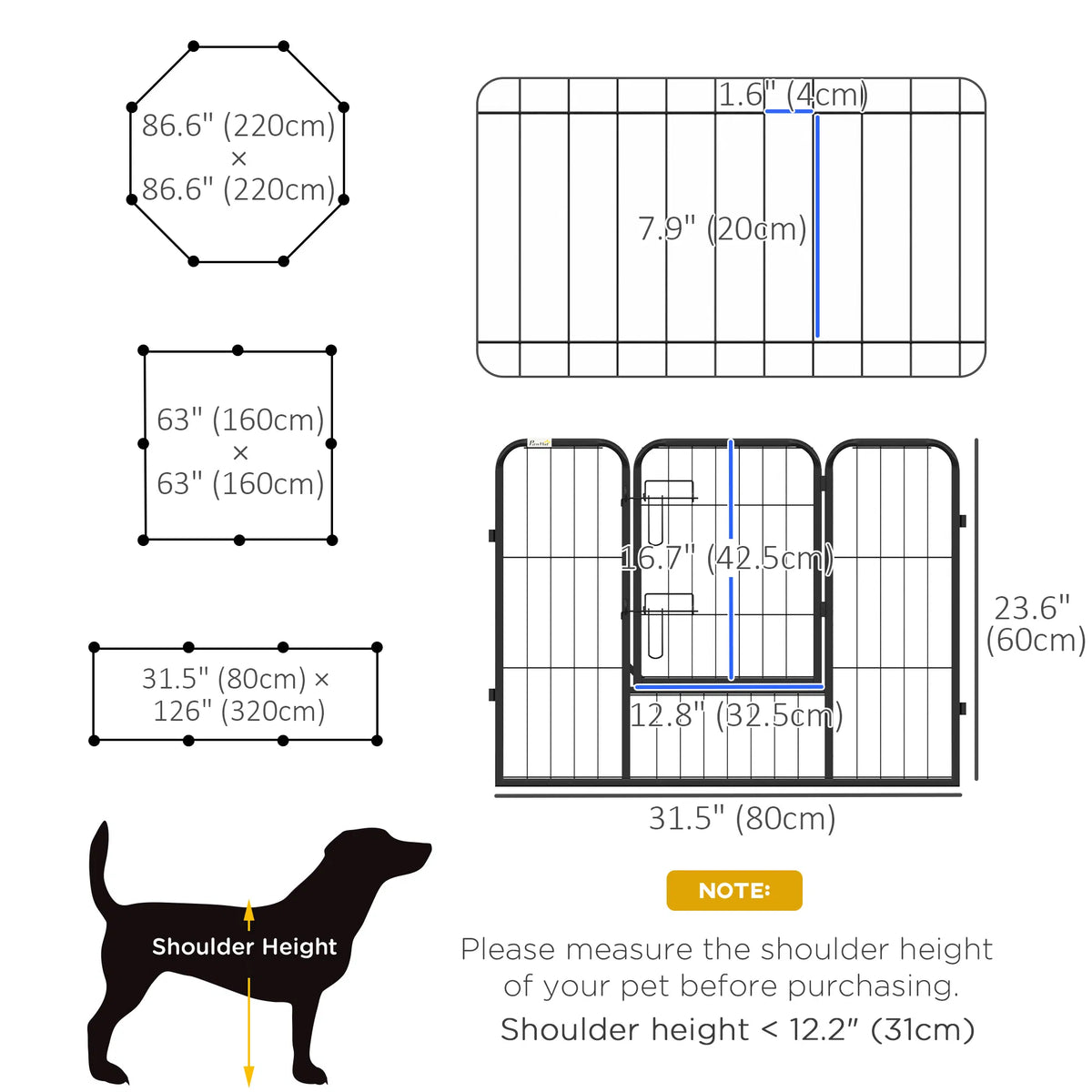 8 Panel Heavy Duty Dog Playpen 23.5" Height for Small Medium Dogs - Image 5