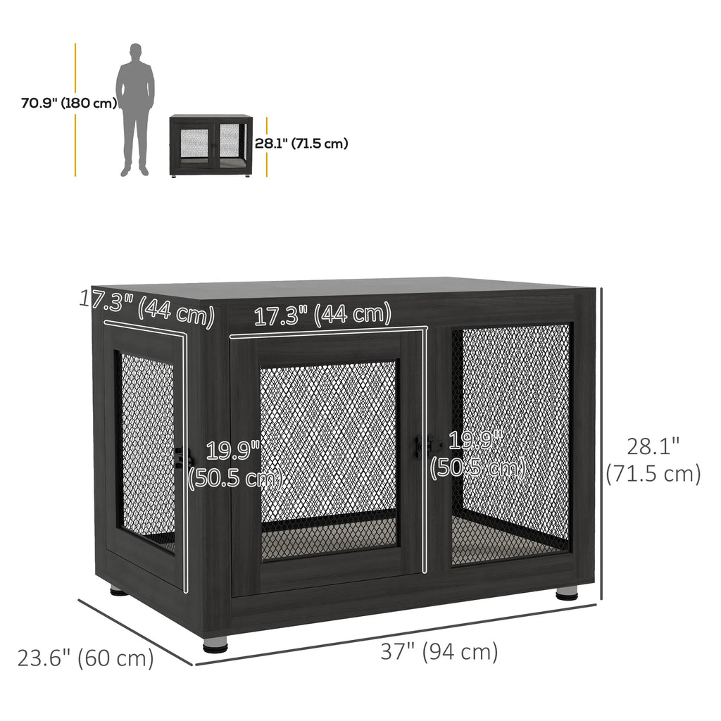 Pet Crate End Table with Water resistant Cushion or Large Medium Dogs Black - Image 3