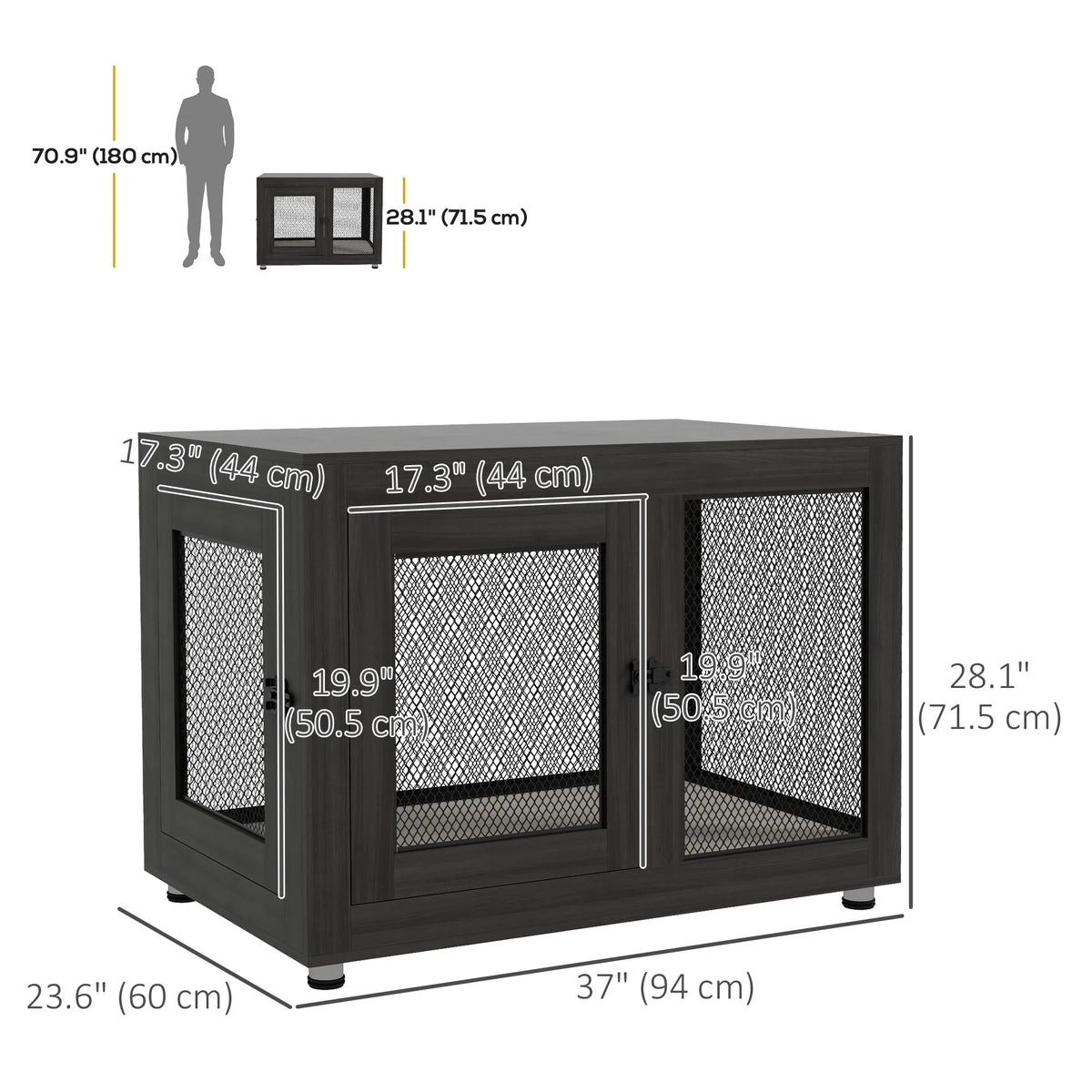 Pet Crate End Table with Water resistant Cushion or Large Medium Dogs Black - Image 3