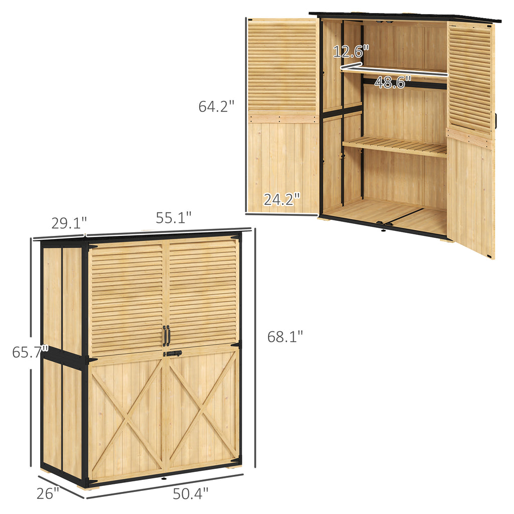 Wood Storage Shed Outdoor Garden Shed With Asphalt Roof 2 Shelves Lockable