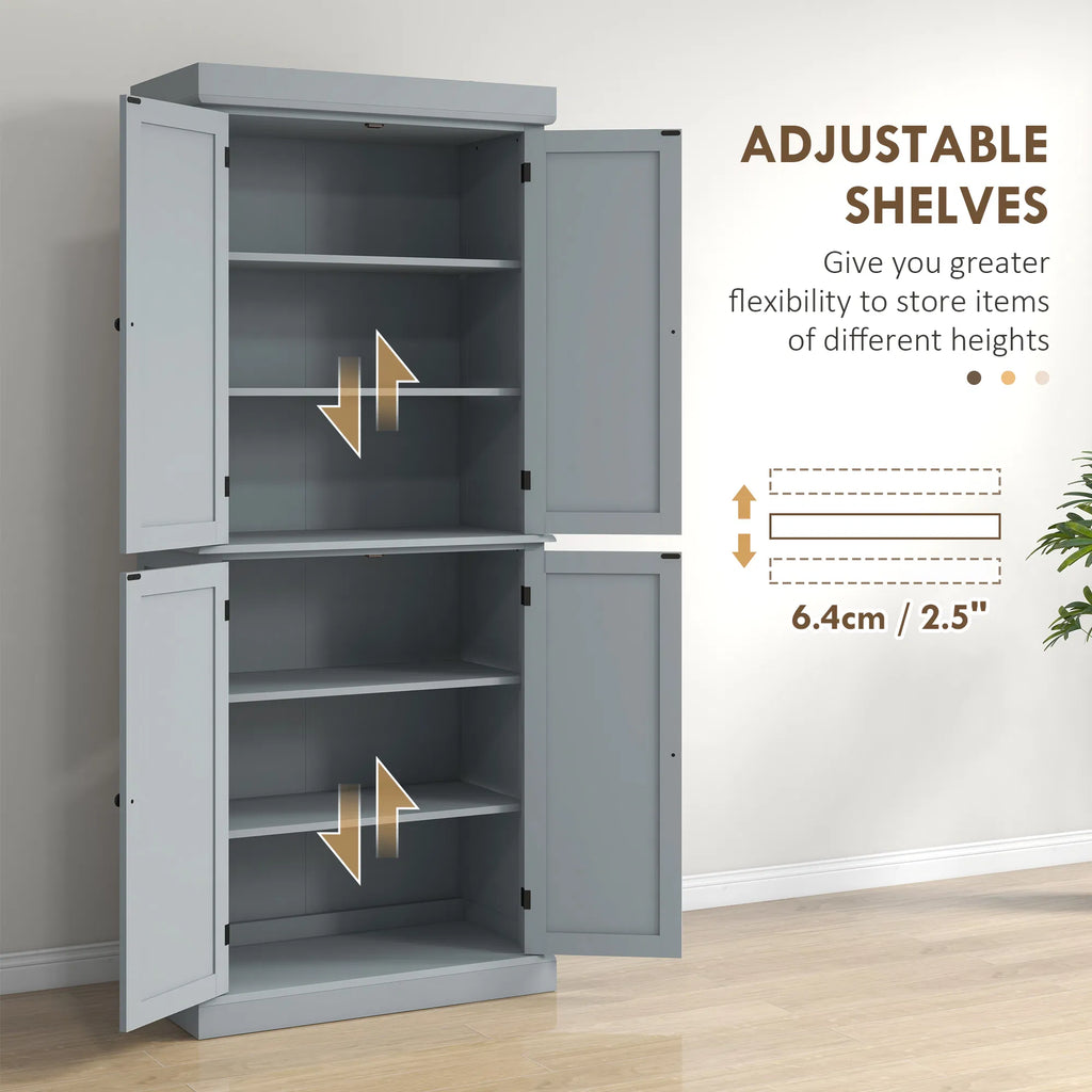 72.5" Freestanding Kitchen Pantry Cabinet with 4 Doors Grey - Image 5