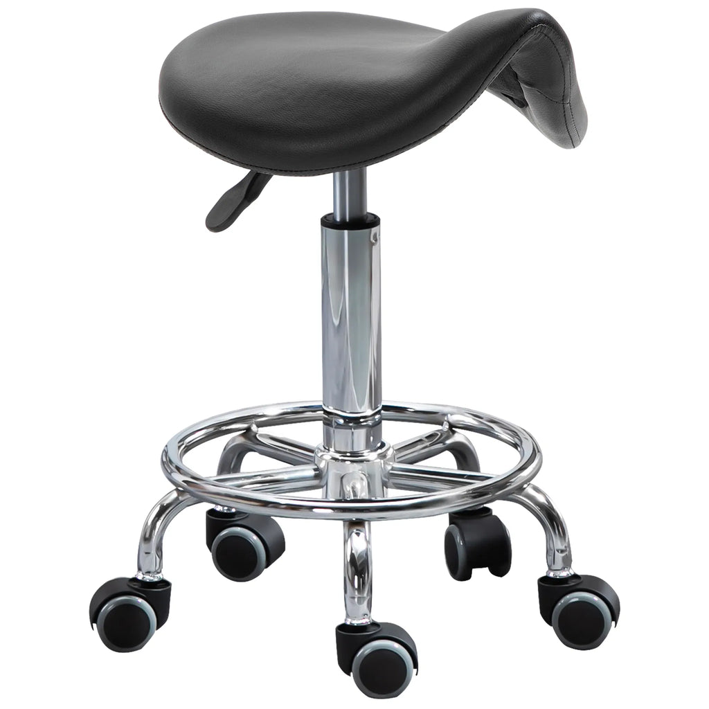 Saddle Stool PU Leather Adjustable Rolling Salon Chair Black for Massage Spa - Image 2