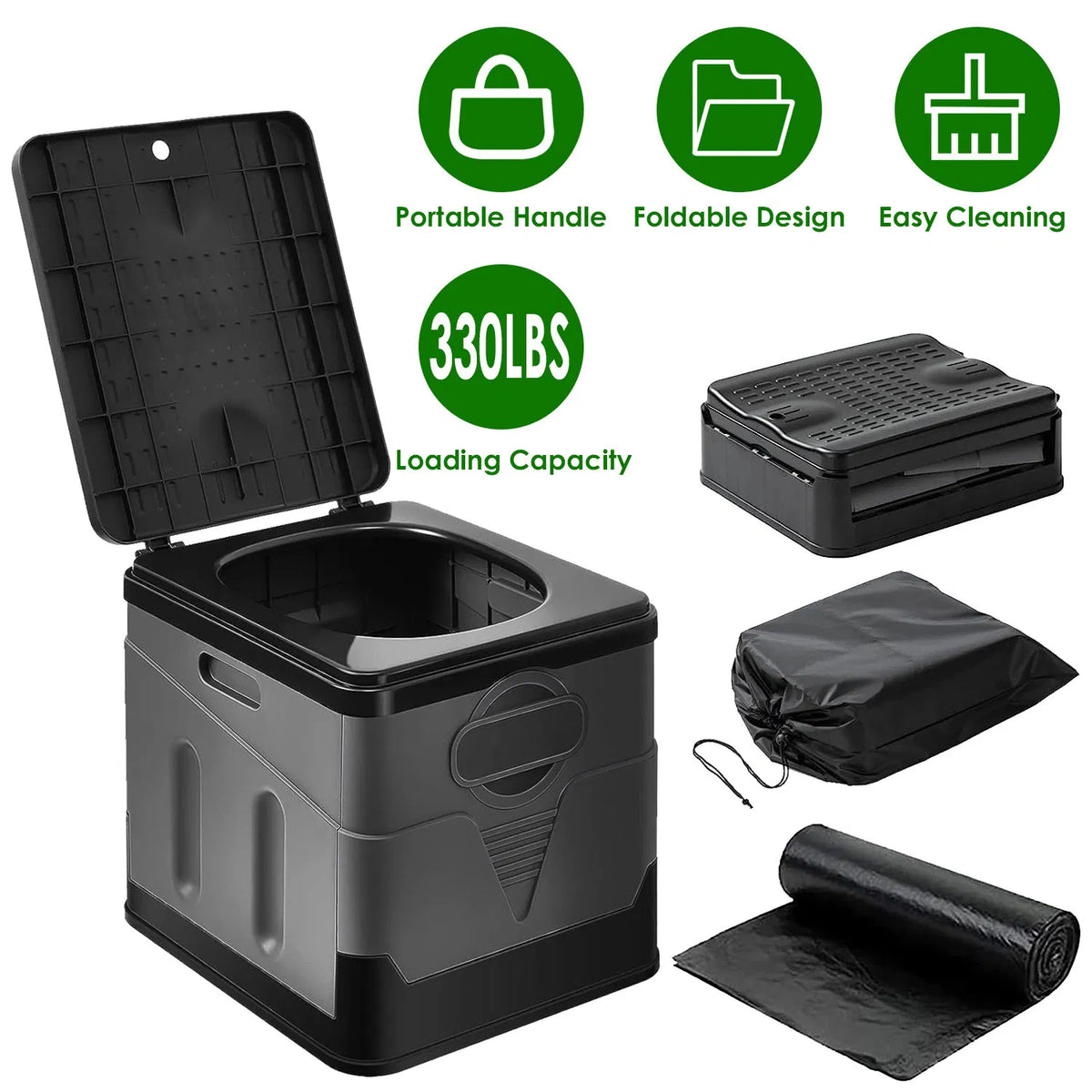 Multi Function Foldable Portable Toilet 5.3Gal Capacity 330 LBS Loading PP - Image 4