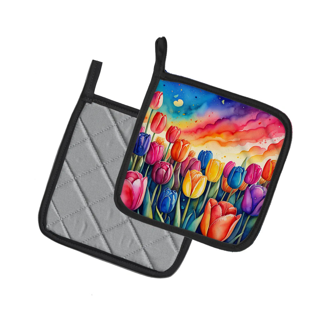 Colorful Tulips Pair of Pot Holders Kitchen Heat Resistant Pot Holders Sets - Image 2
