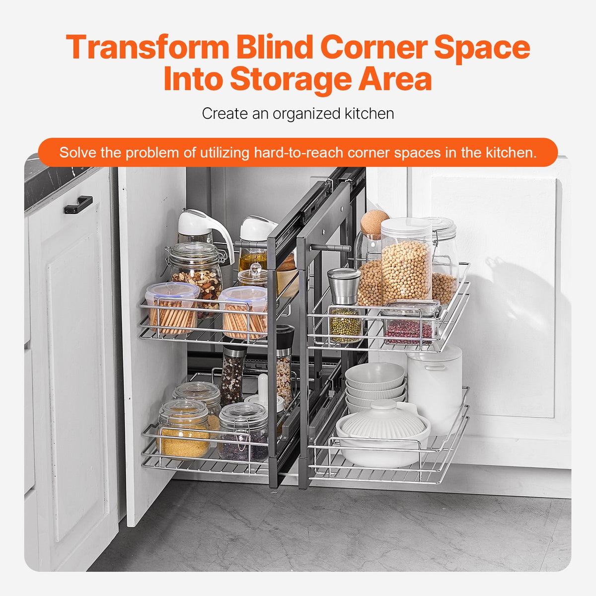 2 Tier Blind Corner Pull Out Organizer Chrome Kitchen Cabinet Shelf - Additional Product View 5
