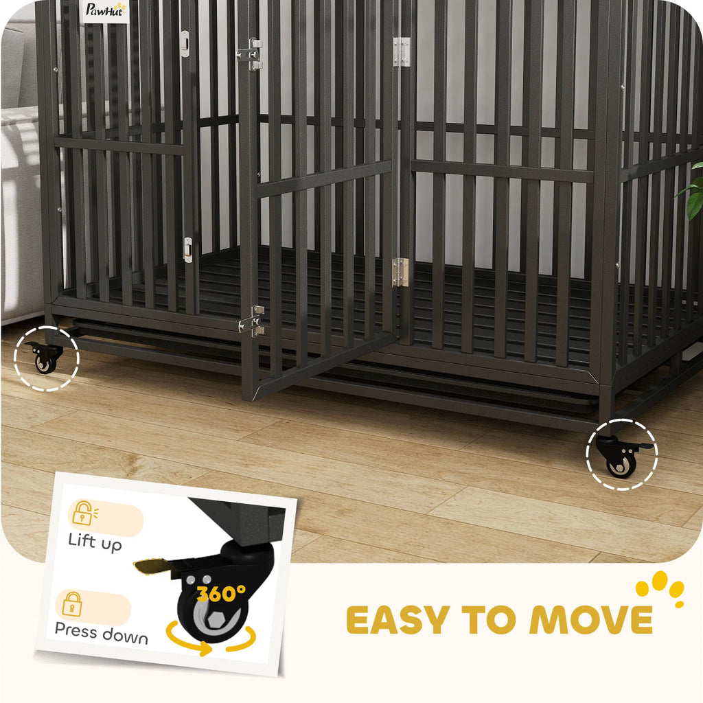 49" Heavy Duty Steel Dog Crate Kennel Pet Cage with Wheels for Convenient - Image 5