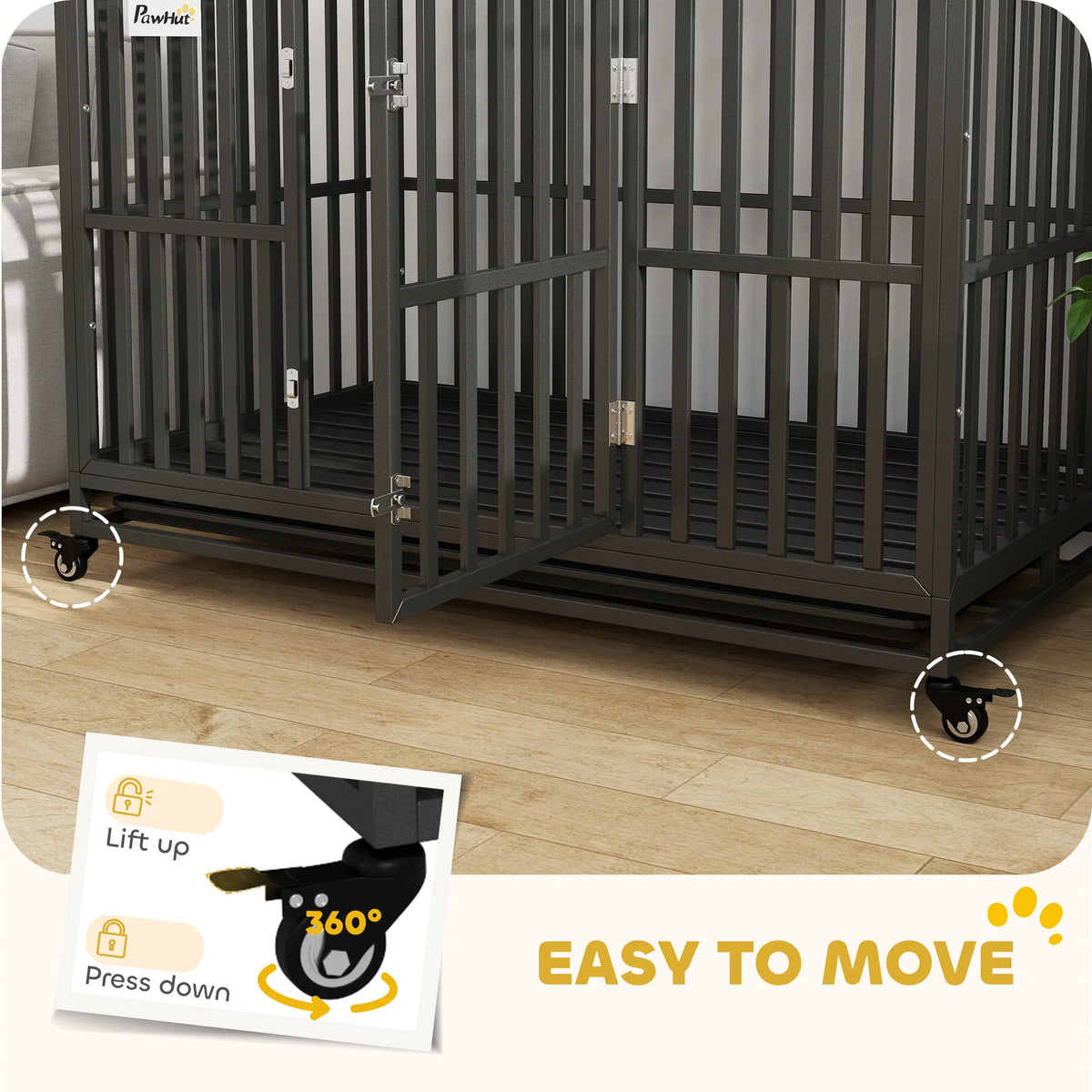 49" Heavy Duty Steel Dog Crate Kennel Pet Cage with Wheels for Convenient - Image 5